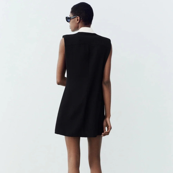 ZARA SHOULDER PAD BLACK MINI DRESS NWT - Picture 6 of 9